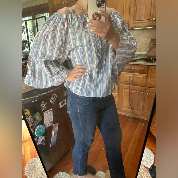See by Chloe Off the Shoulder Striped Linen Top - Picture 6 of 8
